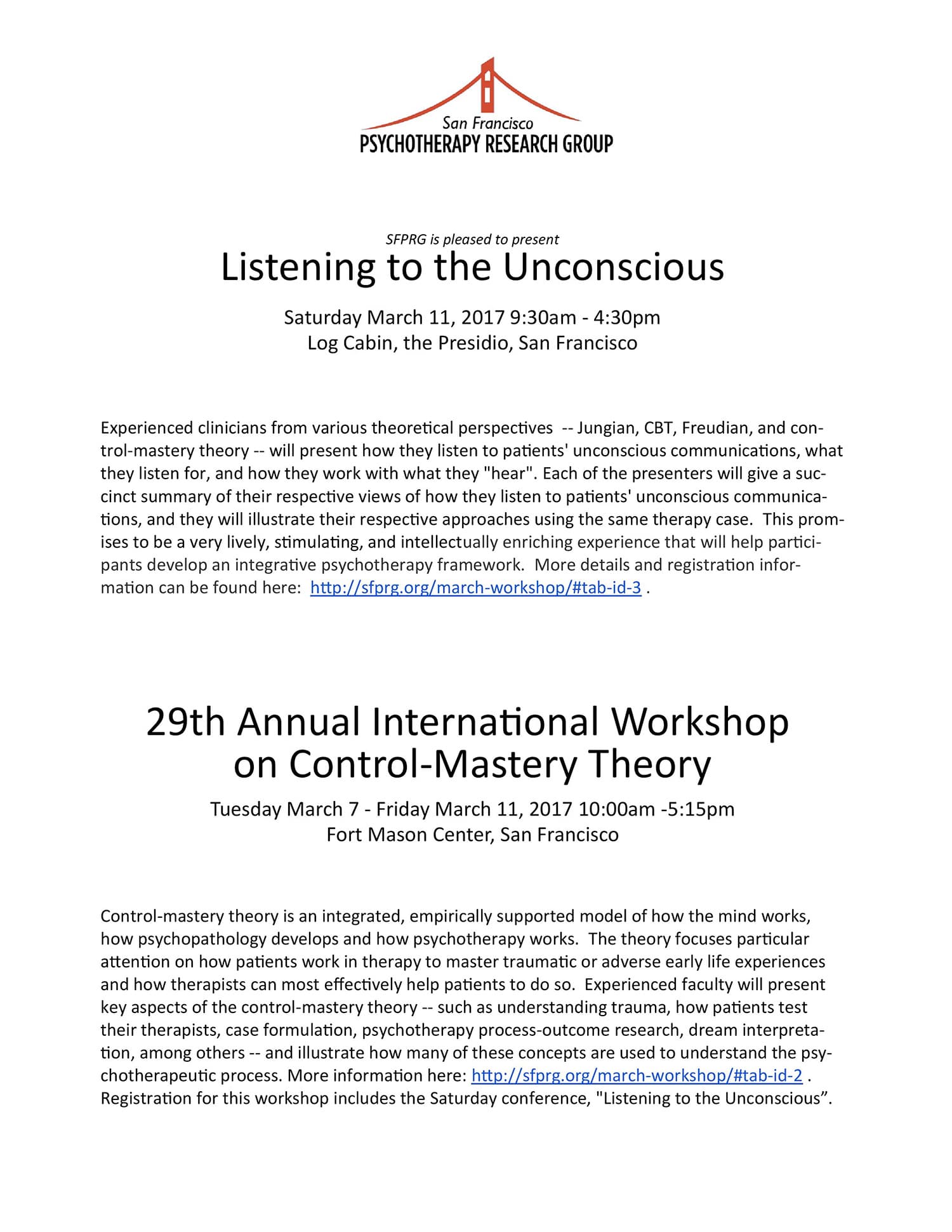 07-11 marzo 2017 – 29th Annual International Workshop on Control-Mastery Theory
